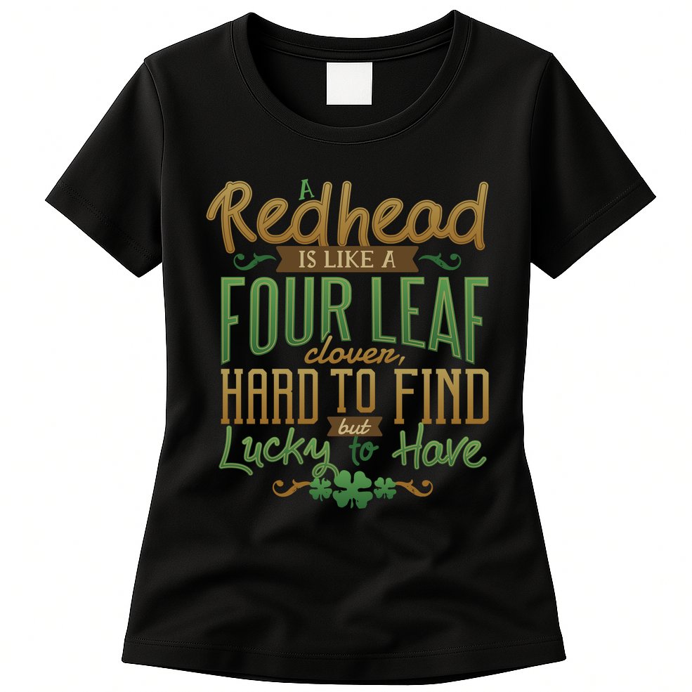 Lucky Redhead Four Leaf Clover Womens T-Shirt