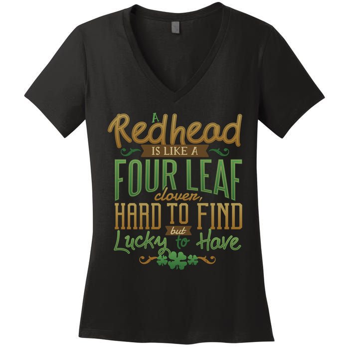 Lucky Redhead Four Leaf Clover Women's V-Neck T-Shirt