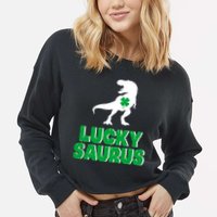 Lucky Saurus Dinosaur  Cropped Pullover Crew