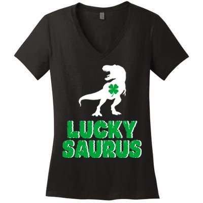 Lucky Saurus Dinosaur  Women's V-Neck T-Shirt