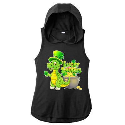 Lucky-Saurus St Patrick's Day Ladies PosiCharge Tri-Blend Wicking Draft Hoodie Tank