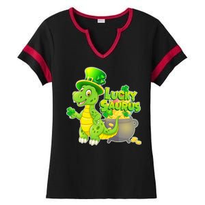 Lucky-Saurus St Patrick's Day Ladies Halftime Notch Neck Tee