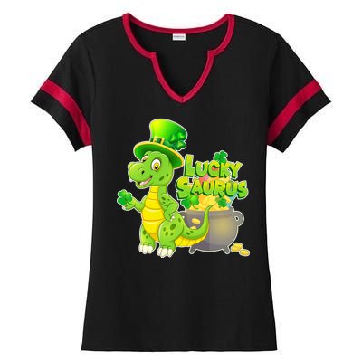 Lucky-Saurus St Patrick's Day Ladies Halftime Notch Neck Tee