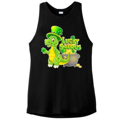 Lucky-Saurus St Patrick's Day Ladies PosiCharge Tri-Blend Wicking Tank