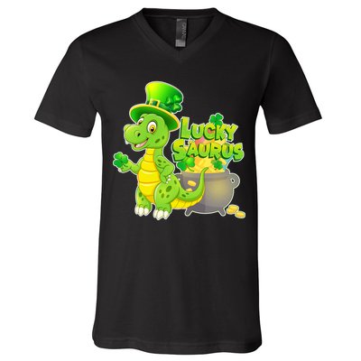 Lucky-Saurus St Patrick's Day V-Neck T-Shirt