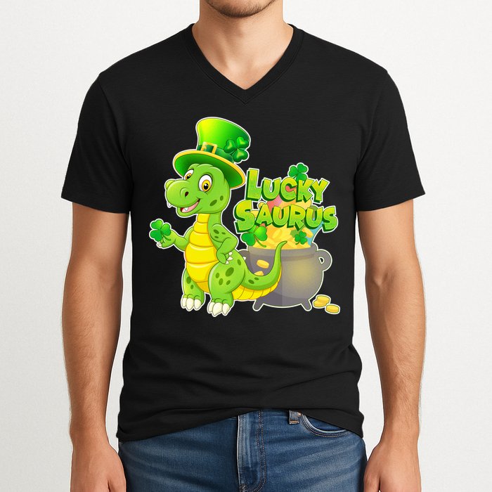 Lucky-Saurus St Patrick's Day V-Neck T-Shirt