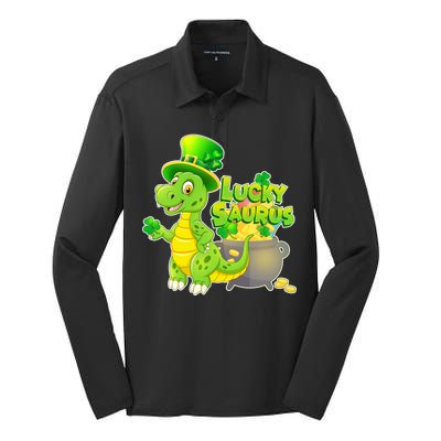 Lucky-Saurus St Patrick's Day Silk Touch Performance Long Sleeve Polo