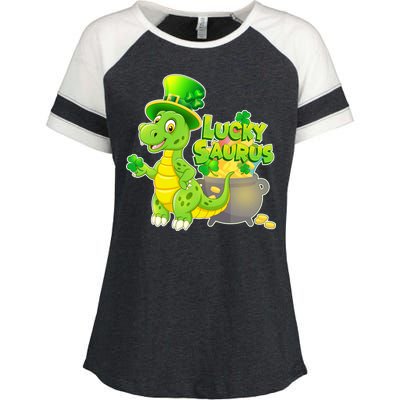 Lucky-Saurus St Patrick's Day Enza Ladies Jersey Colorblock Tee