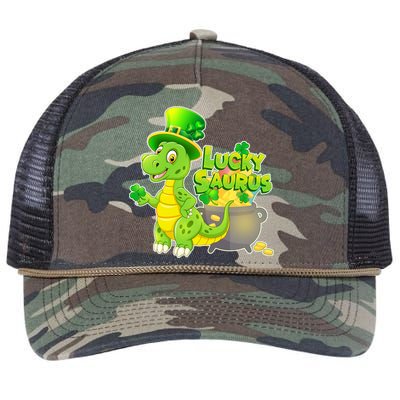 Lucky-Saurus St Patrick's Day Retro Rope Trucker Hat Cap