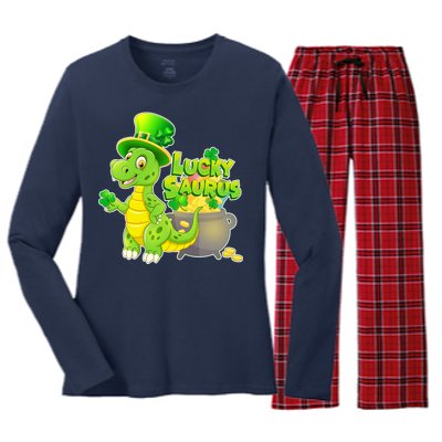 Lucky-Saurus St Patrick's Day Women's Long Sleeve Flannel Pajama Set 