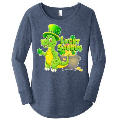 Lucky-Saurus St Patrick's Day Women's Perfect Tri Tunic Long Sleeve Shirt