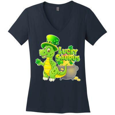 Lucky-Saurus St Patrick's Day Women's V-Neck T-Shirt