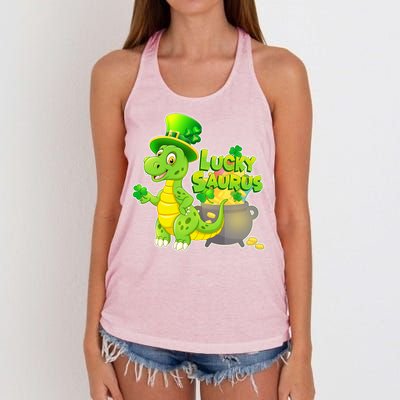 Lucky-Saurus St Patrick's Day Women's Knotted Racerback Tank