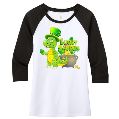 Lucky-Saurus St Patrick's Day Women's Tri-Blend 3/4-Sleeve Raglan Shirt