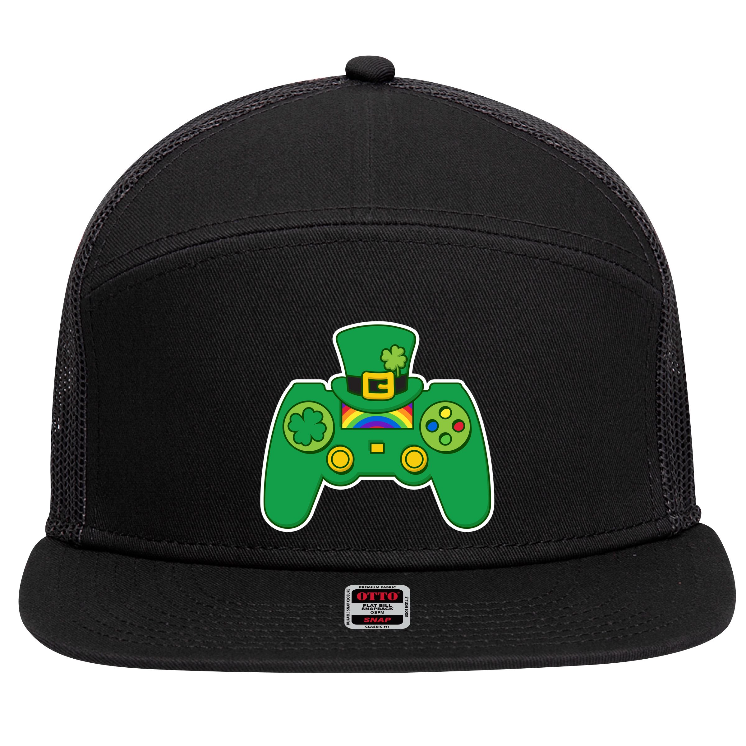 Lucky St Patrick's Day Video Game Controller 7 Panel Mesh Trucker Snapback Hat