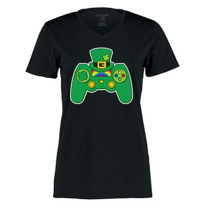 Lucky St Patrick's Day Video Game Controller Women's Momentum V-Neck T-Shirt