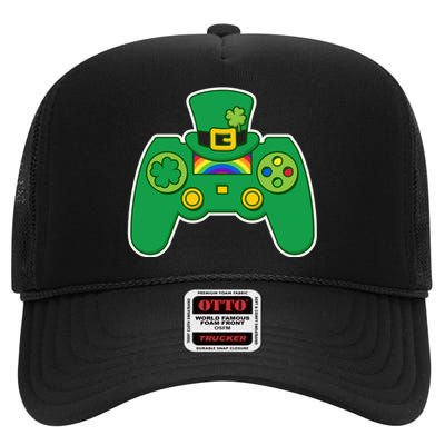 Lucky St Patrick's Day Video Game Controller High Crown Mesh Back Trucker Hat