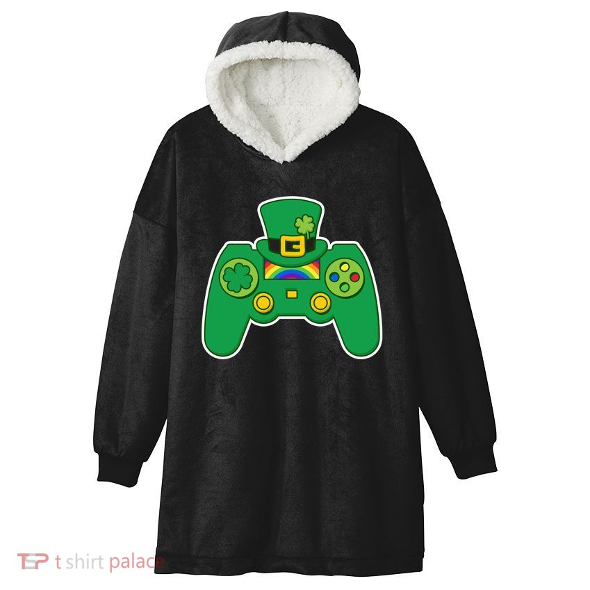 Lucky St Patrick's Day Video Game Controller Hooded Wearable Blanket