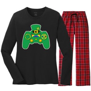 Lucky St Patrick's Day Video Game Controller Women's Long Sleeve Flannel Pajama Set 