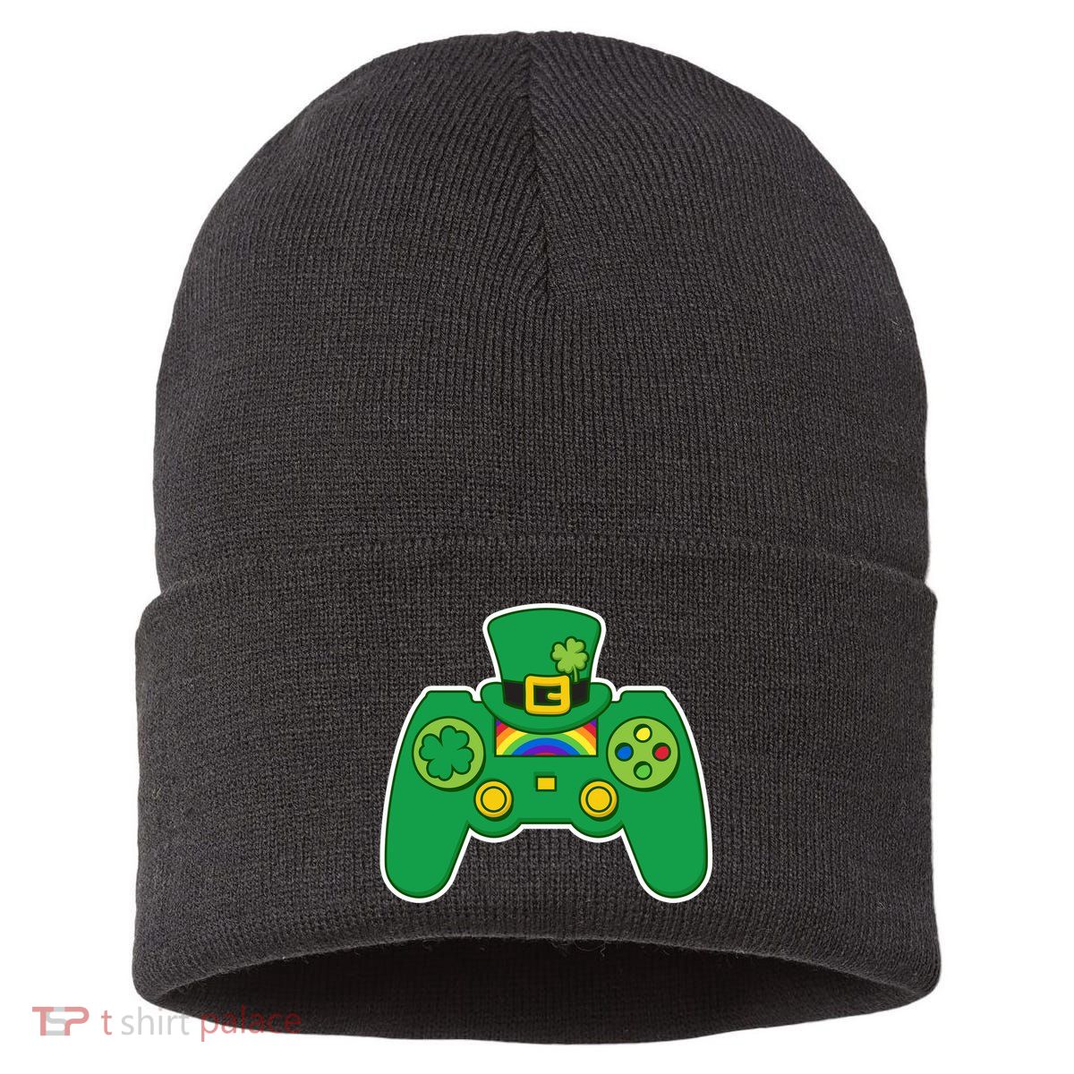 Lucky St Patrick's Day Video Game Controller Sustainable Knit Beanie