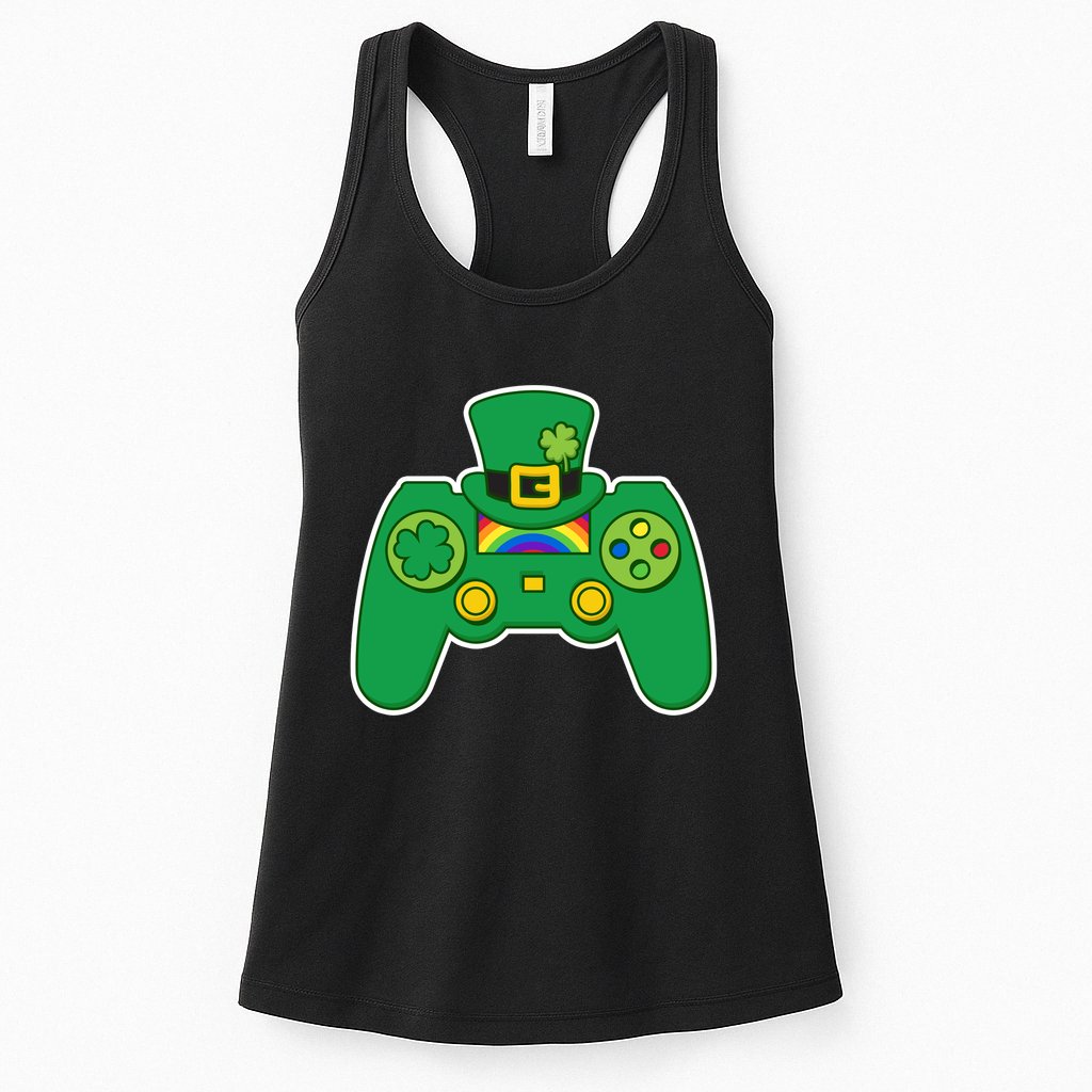 Lucky St Patrick's Day Video Game Controller Womens Tank Top