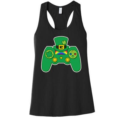 Lucky St Patrick's Day Video Game Controller Women's Racerback Tank