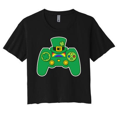 Lucky St Patrick's Day Video Game Controller Women's Crop Top Tee