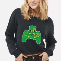 Lucky St Patrick's Day Video Game Controller Cropped Pullover Crew