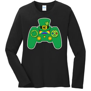 Lucky St Patrick's Day Video Game Controller Ladies Long Sleeve Shirt