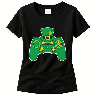 Lucky St Patrick's Day Video Game Controller Womens T-Shirt