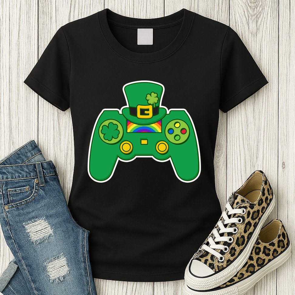 Lucky St Patrick's Day Video Game Controller Womens T-Shirt