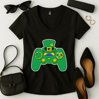 Lucky St Patrick's Day Video Game Controller Women's V-Neck T-Shirt