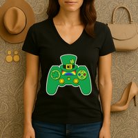 Lucky St Patrick's Day Video Game Controller Women's V-Neck T-Shirt