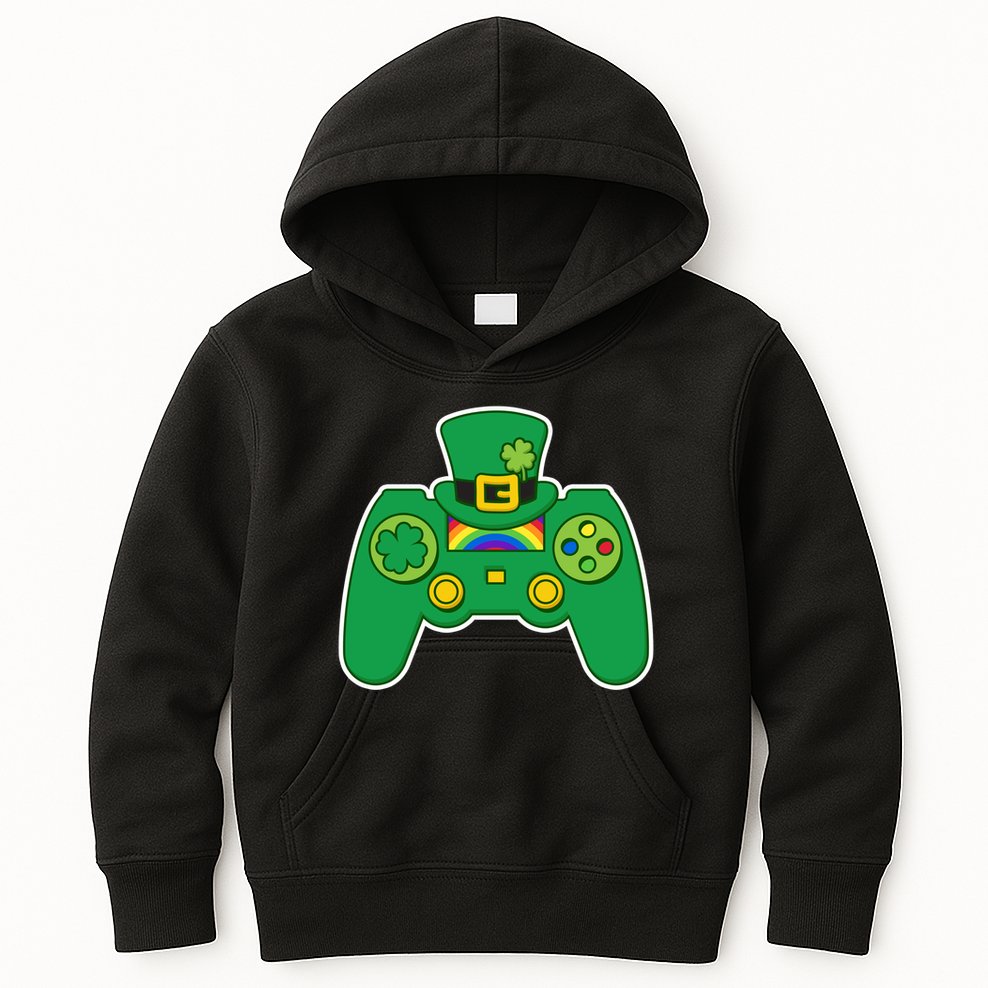 Lucky St Patrick's Day Video Game Controller Kids Hoodie