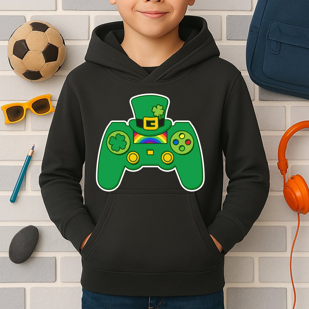 Lucky St Patrick's Day Video Game Controller Kids Hoodie