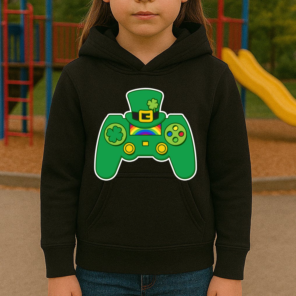 Lucky St Patrick's Day Video Game Controller Kids Hoodie