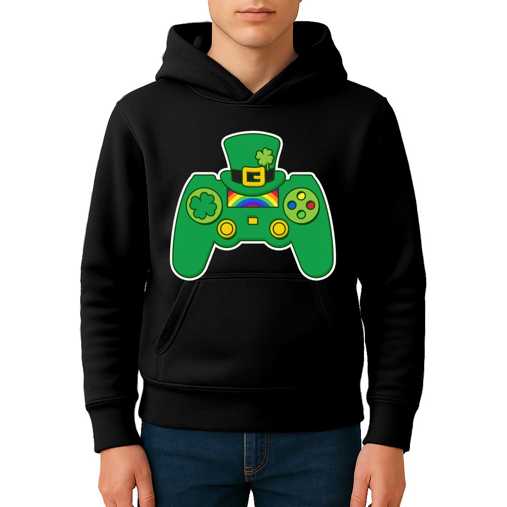 Lucky St Patrick's Day Video Game Controller Kids Hoodie