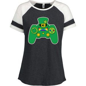 Lucky St Patrick's Day Video Game Controller Enza Ladies Jersey Colorblock Tee