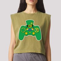 Lucky St Patrick's Day Video Game Controller Garment-Dyed Women's Muscle Tee