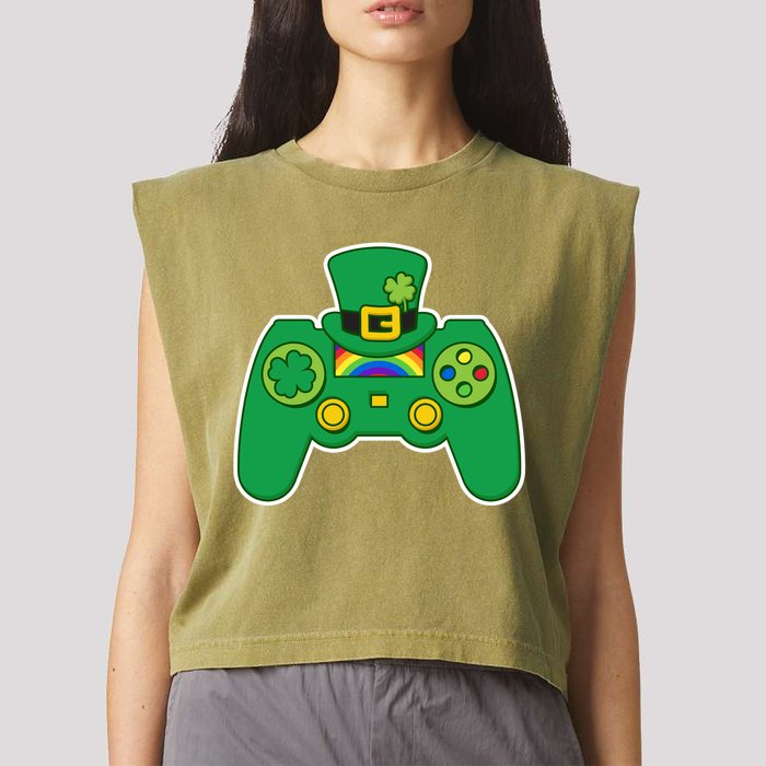Lucky St Patrick's Day Video Game Controller Garment-Dyed Women's Muscle Tee