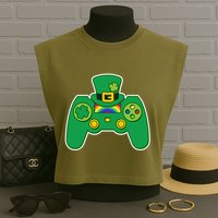 Lucky St Patrick's Day Video Game Controller Garment-Dyed Women's Muscle Tee