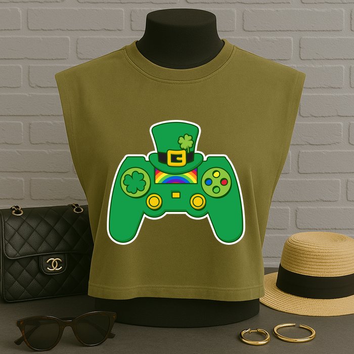 Lucky St Patrick's Day Video Game Controller Garment-Dyed Women's Muscle Tee