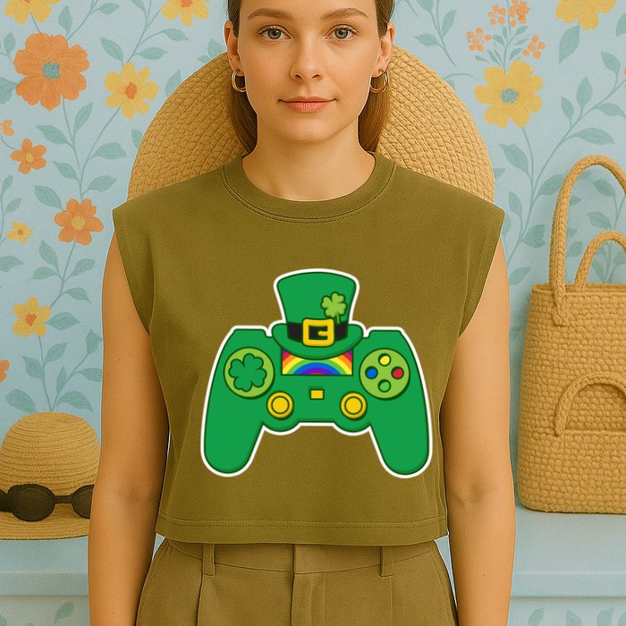 Lucky St Patrick's Day Video Game Controller Garment-Dyed Women's Muscle Tee