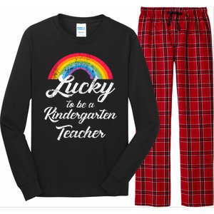 Lucky To Be A Kindergarten Teacher Cute Rainbow Long Sleeve Pajama Set