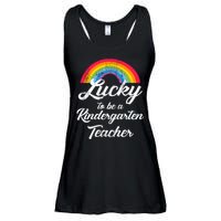 Lucky To Be A Kindergarten Teacher Cute Rainbow Ladies Essential Flowy Tank