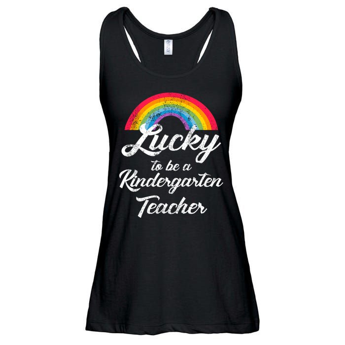 Lucky To Be A Kindergarten Teacher Cute Rainbow Ladies Essential Flowy Tank
