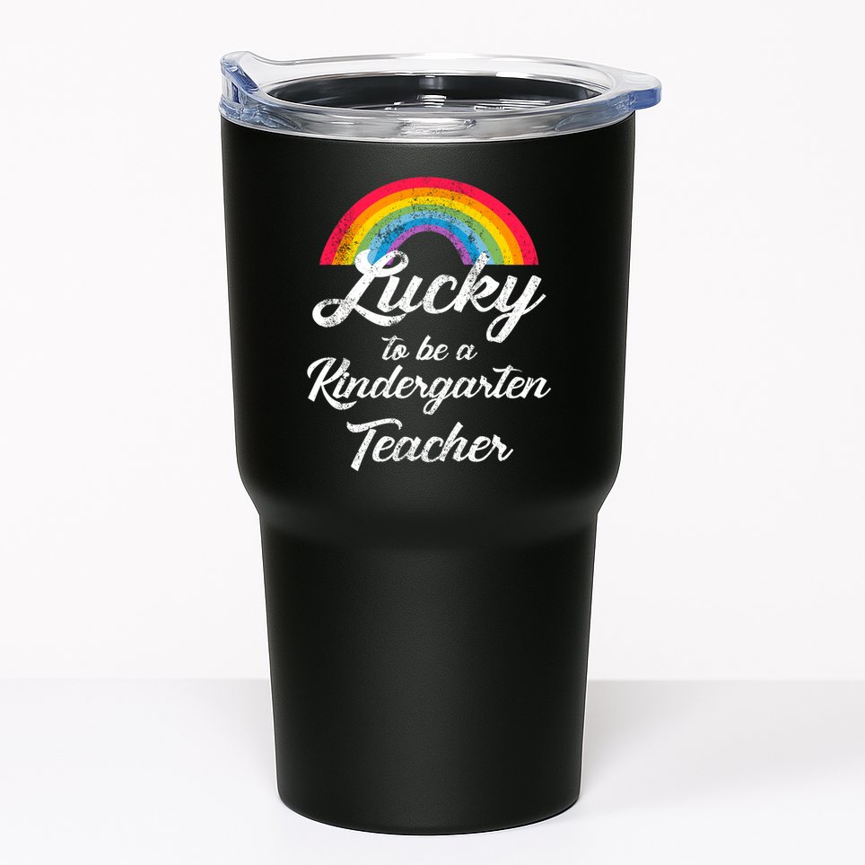 Lucky To Be A Kindergarten Teacher Cute Rainbow Tumbler
