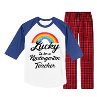 Lucky To Be A Kindergarten Teacher Cute Rainbow Raglan Sleeve Pajama Set