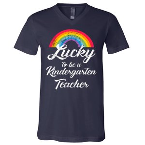 Lucky To Be A Kindergarten Teacher Cute Rainbow V-Neck T-Shirt