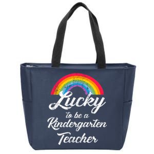 Lucky To Be A Kindergarten Teacher Cute Rainbow Zip Tote Bag